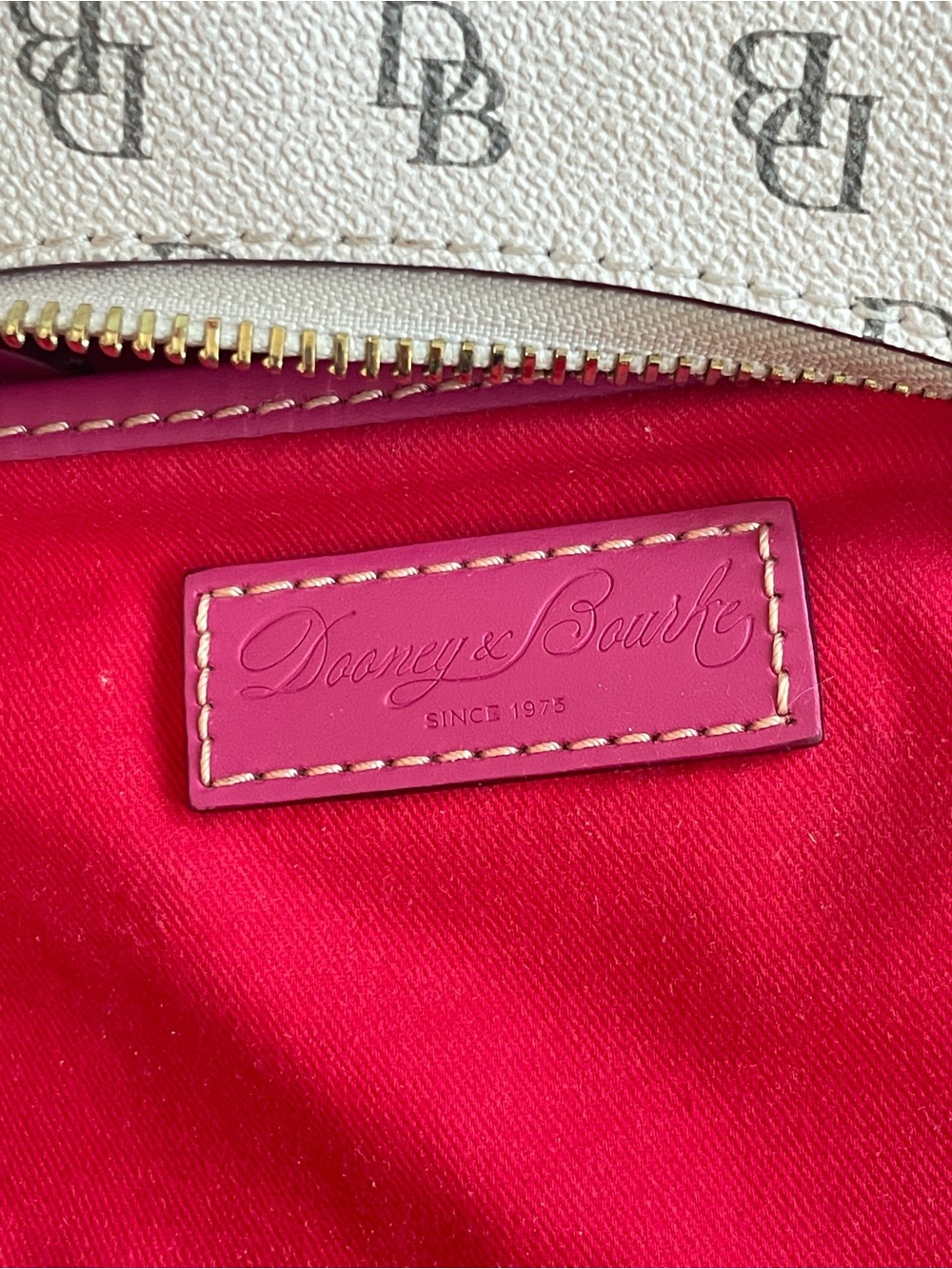 Dooney Bourke White Monogram Shoulder Bag with Pink Trim - Gretta Twist Strap - Picture 5 of 17